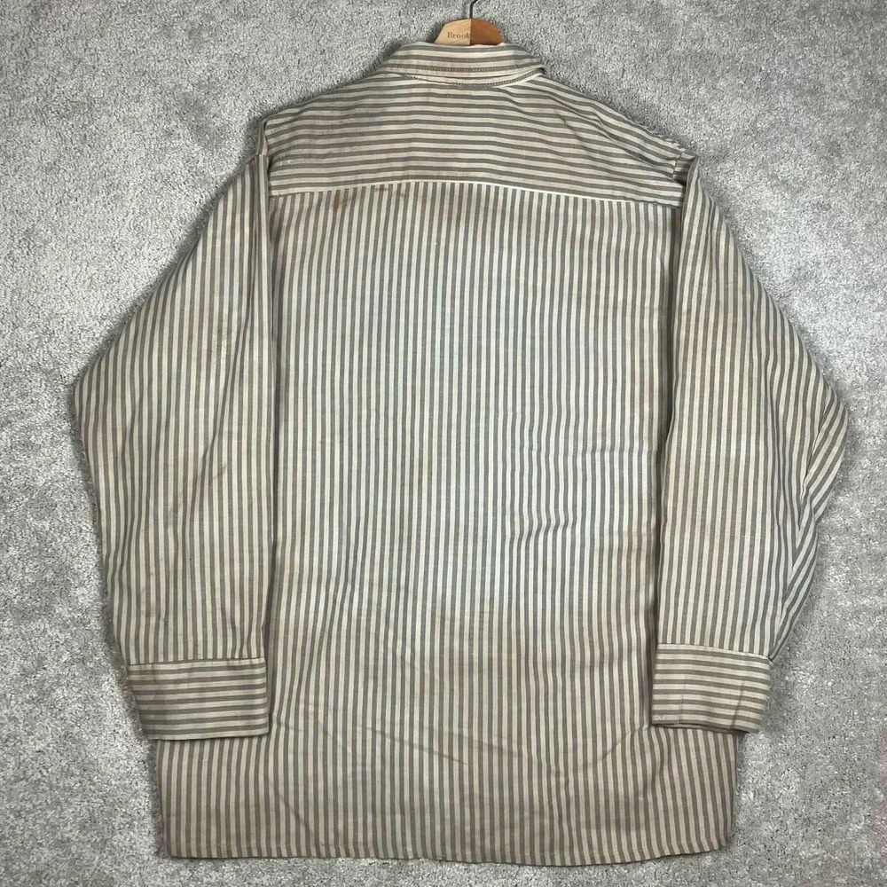 Vintage 70s Big Donlin Mens Striped Work Shirt Long Sleeve Grey Tan 16-16.5 L - Picture 10 of 16